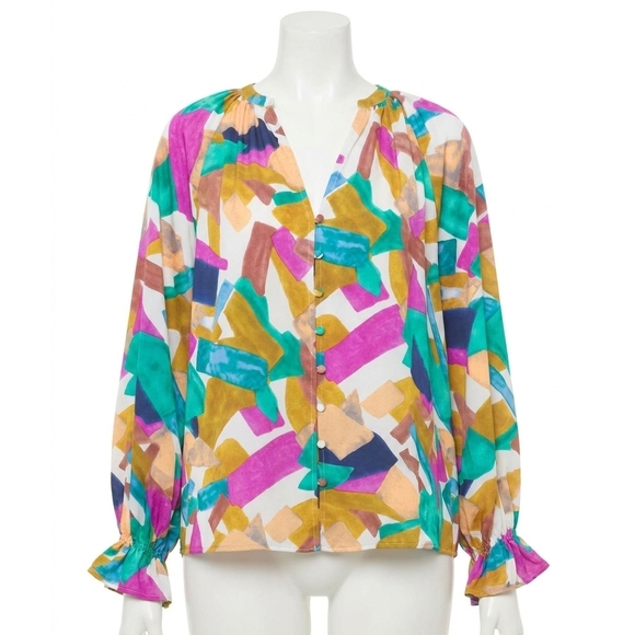 ENTRO Tops - NEW ENTRO abstract button down blouse in orchid mix